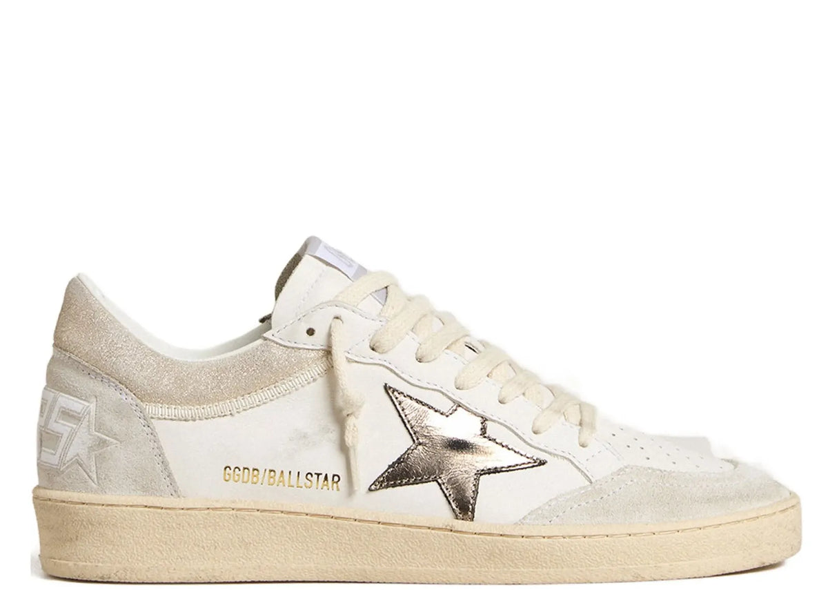 Ball-Star White Leather Metallic Star Glossy Heel - Women's