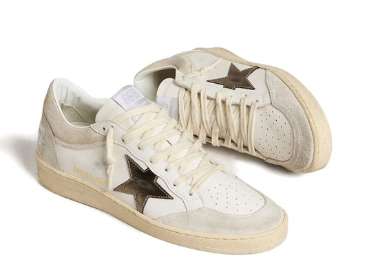 Ball-Star White Leather Metallic Star Glossy Heel - Women's