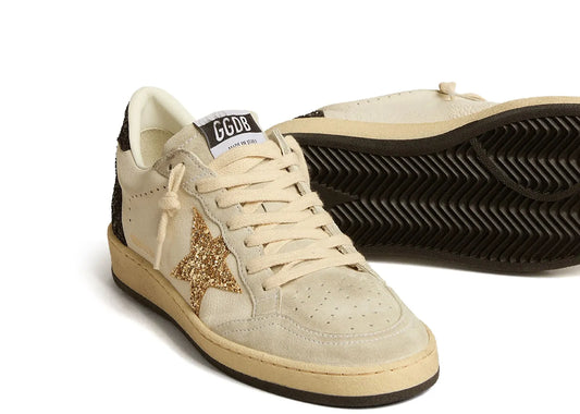 Ball-Star White Nappa Gold Glitter Star Black Glitter Heel - Women's