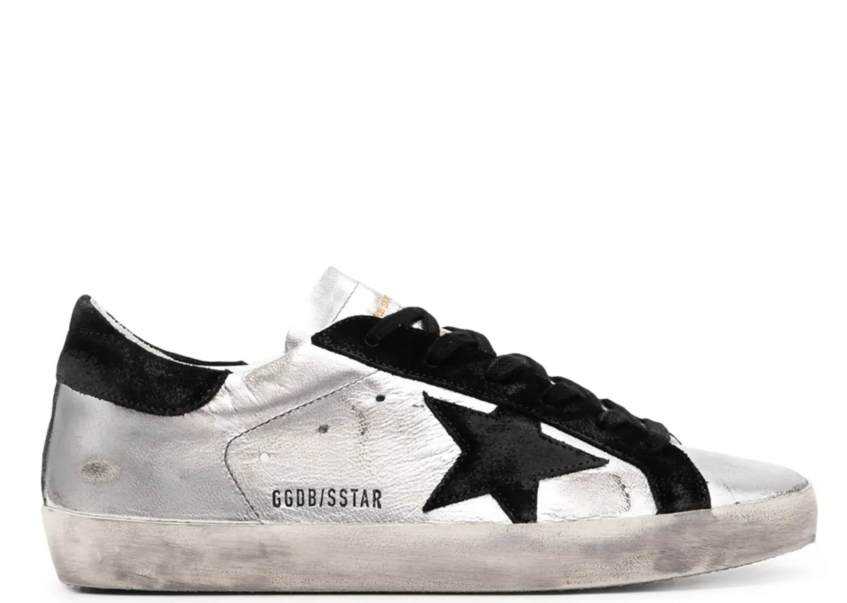 Super-Star Leather Metallic Silver Black Star - Women's