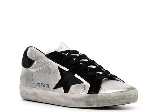 Super-Star Leather Metallic Silver Black Star - Women's