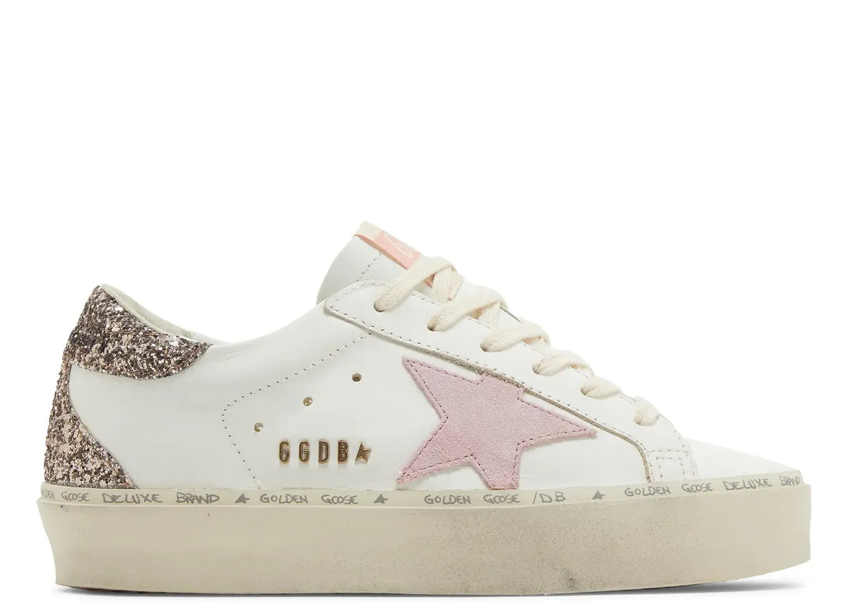 Hi-Star White Leather Pink Suede Star Glitter Heel - Women's