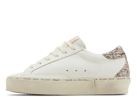 Hi-Star White Leather Pink Suede Star Glitter Heel - Women's
