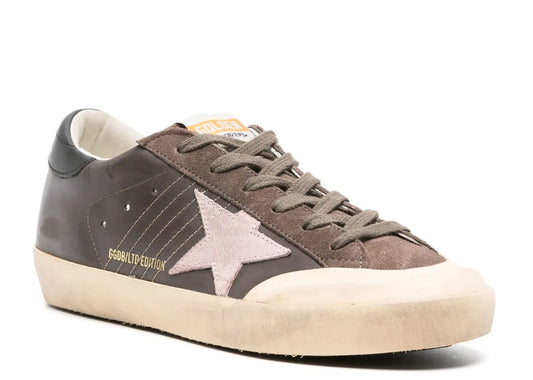 Super-Star Brown Leather Rose Suede Star Black Heel - Women's