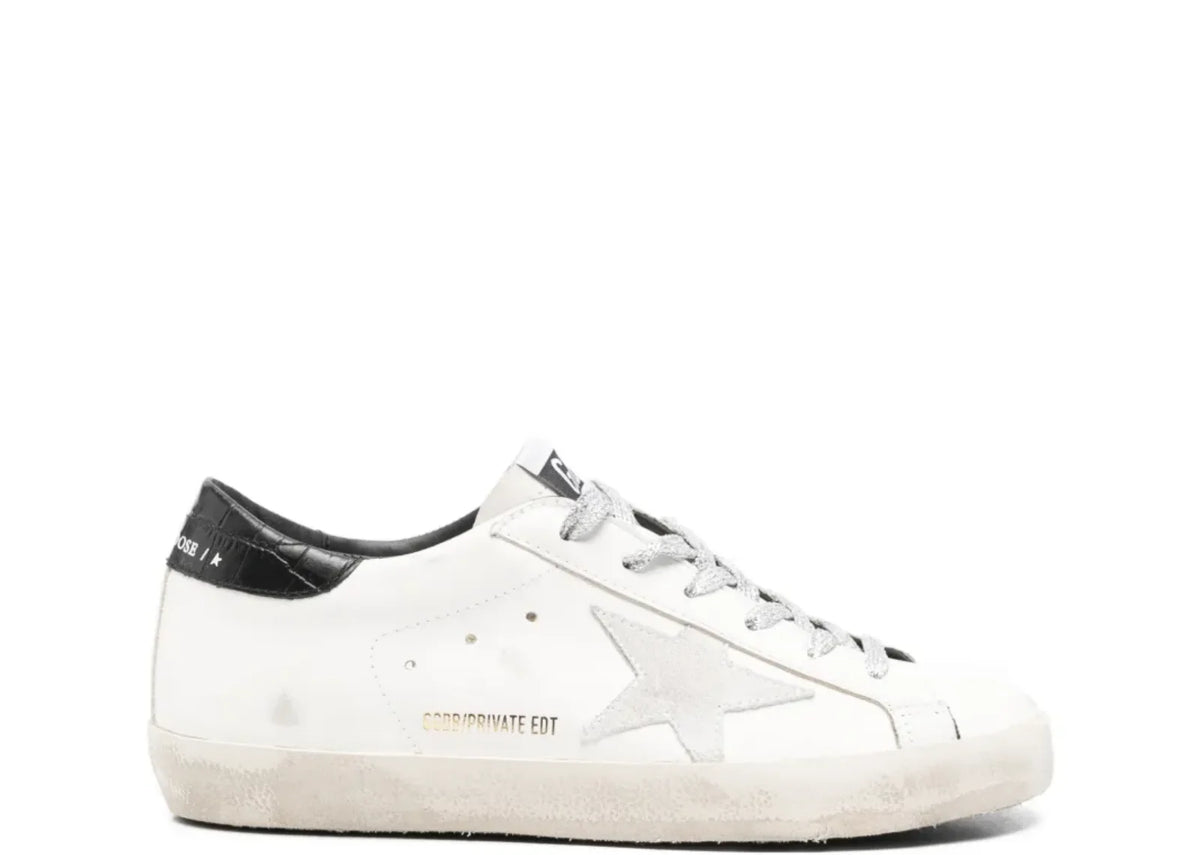 Super-Star White Suede Star Black Croc Heel Tab