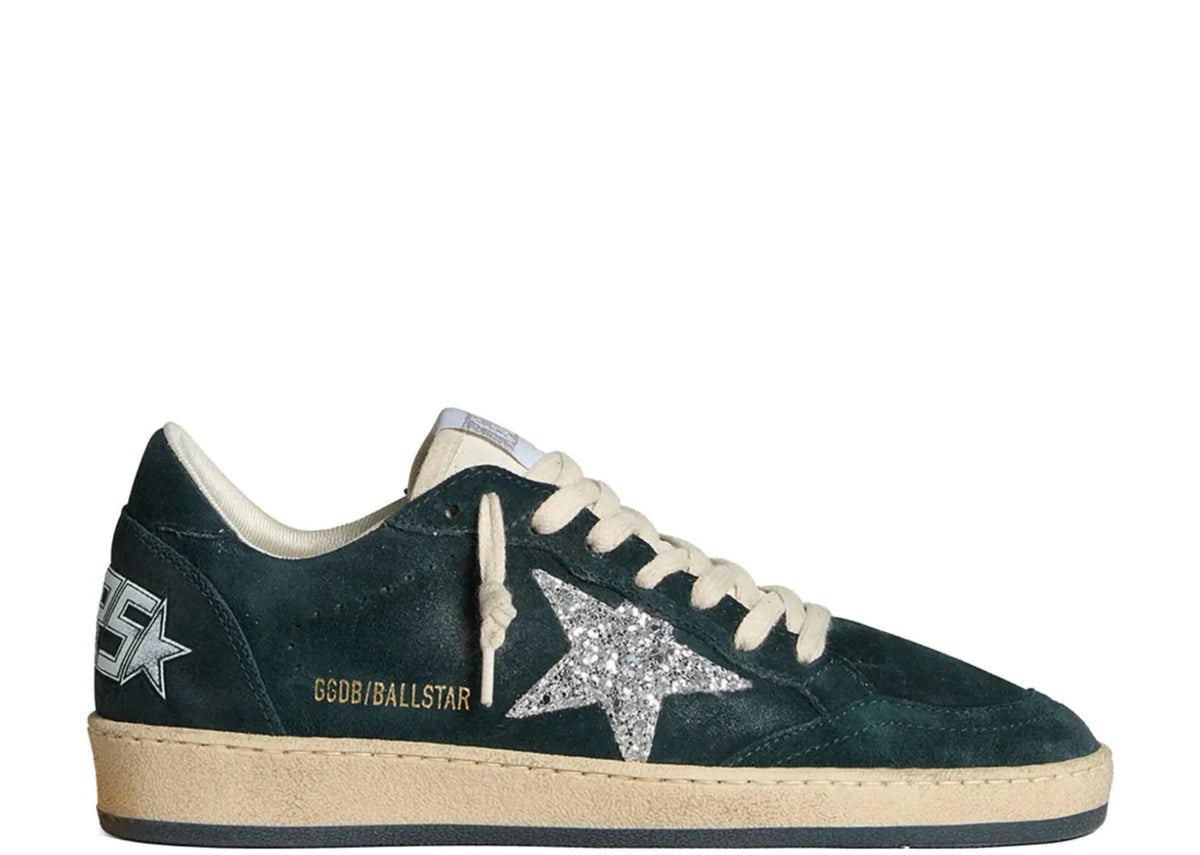 Ball Star Green Suede Silver Glitter Star - Women's