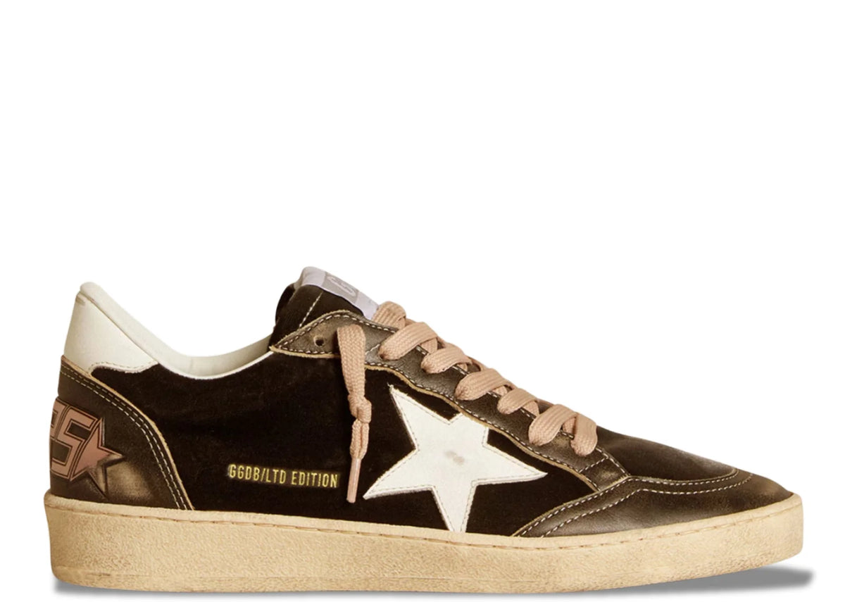 Ball-Star Black Velvet Black White Leather - Women's