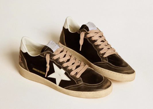 Ball-Star Black Velvet Black White Leather - Women's