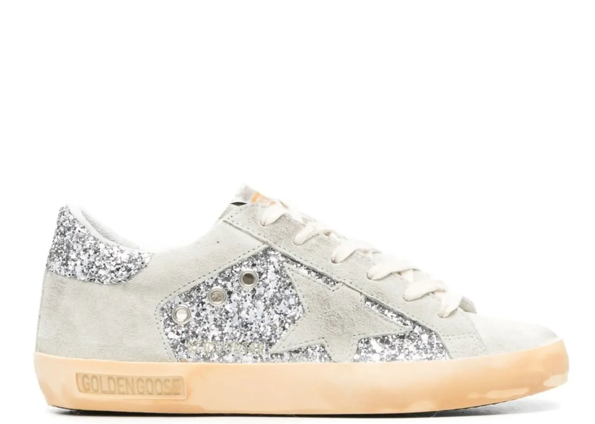 Super-Star Silver Glitter Gray Suede Star Heel - Women's