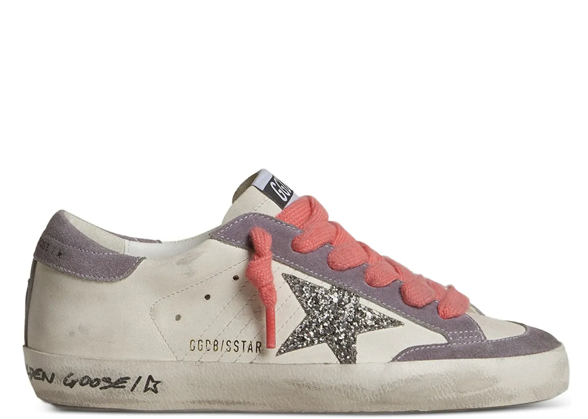 Super-Star White Leather Silver Star Lilac Heel - Women's