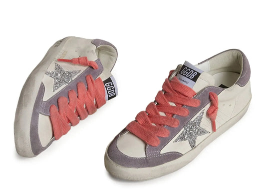 Super-Star White Leather Silver Star Lilac Heel - Women's