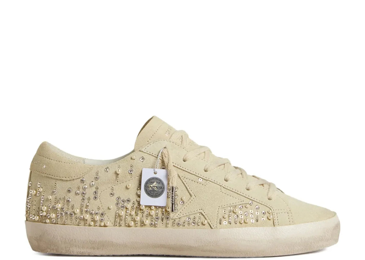Super-Star Beige Suede Pearls Swarovski Crystals - Women's