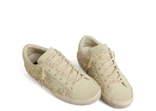 Super-Star Beige Suede Pearls Swarovski Crystals - Women's