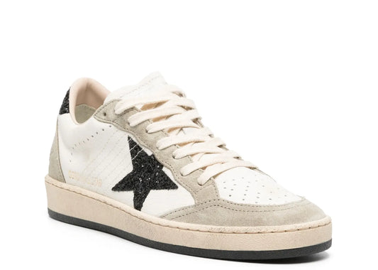 Ball-Star White Nappa Black Glitter Star Heel - Women's
