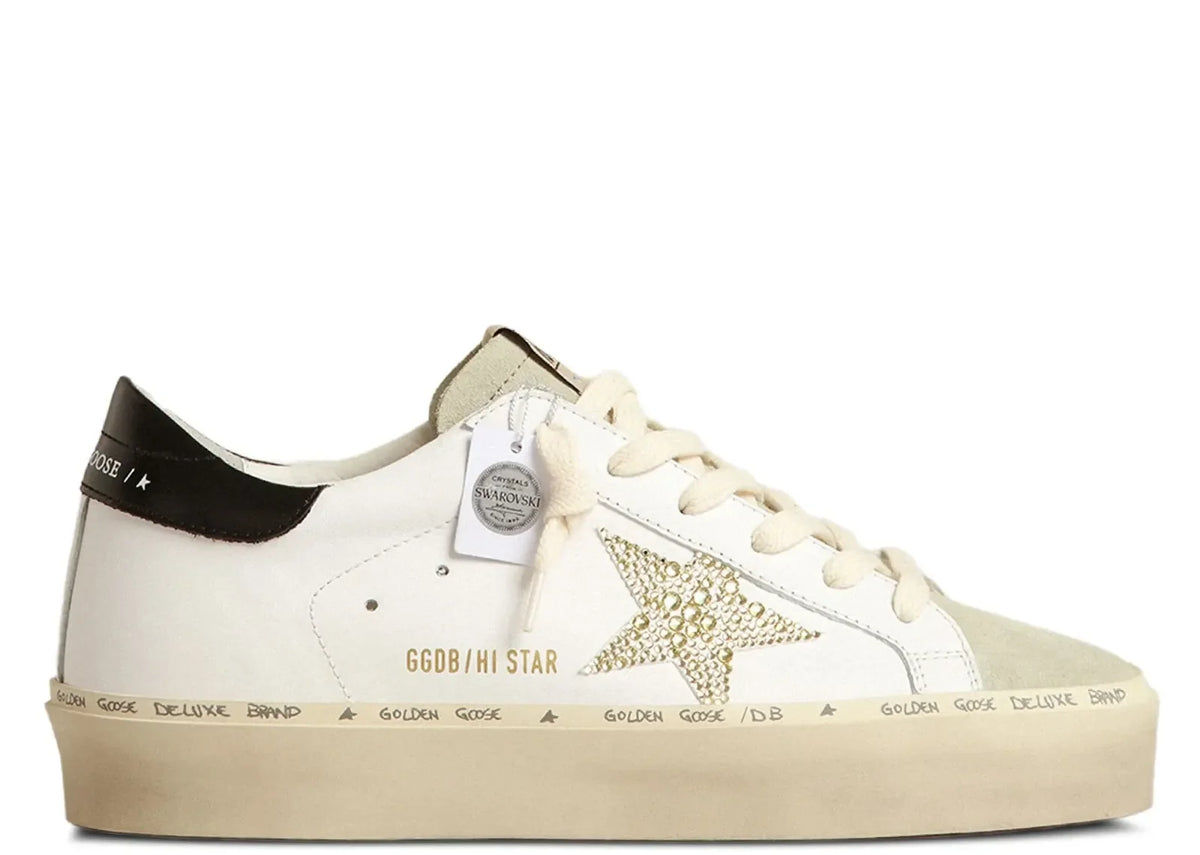 Hi-Star White Leather Gold Swarovski Star Black Heel - Women's