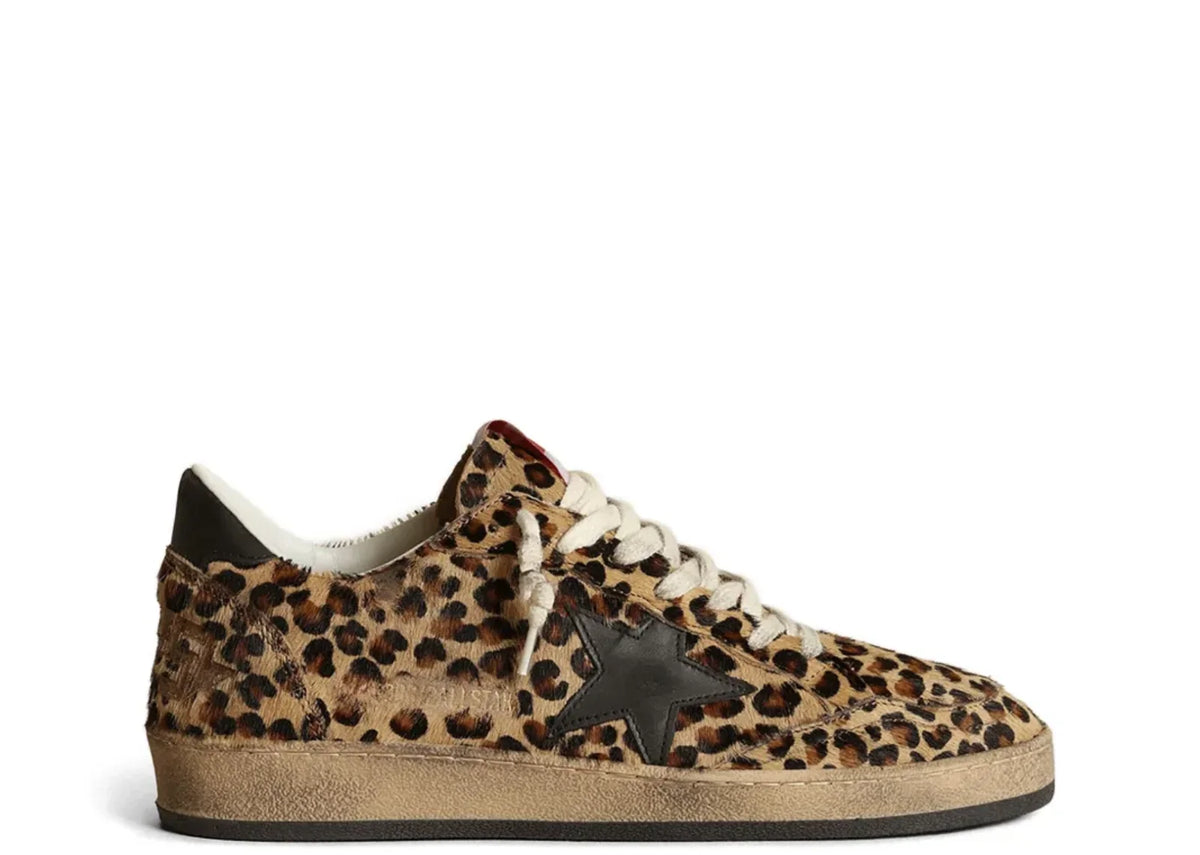 Ball Star Leopard Pony Black Leather Star Black Heel Tab - Women's