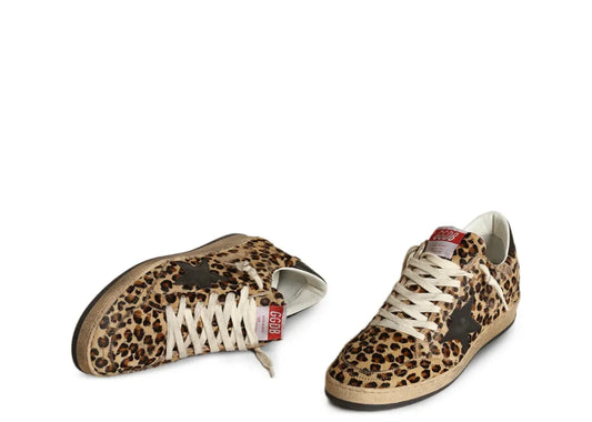 Ball Star Leopard Pony Black Leather Star Black Heel Tab - Women's