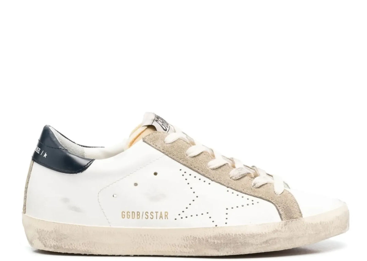 Super-Star White Leather Perforated Star Blue Heel - Women's