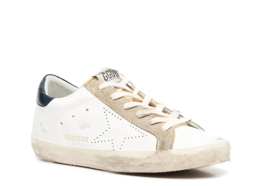 Super-Star White Leather Perforated Star Blue Heel - Women's