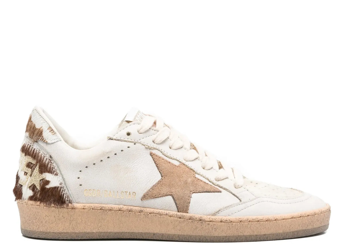 Ball-Star Dirty White Leather Coffee Suede Star Animal Heel Platform - Women's