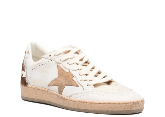 Ball-Star Dirty White Leather Coffee Suede Star Animal Heel Platform - Women's