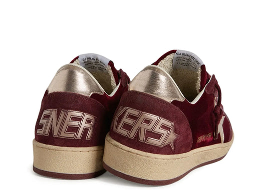 Ball-Star Burgundy Velvet Gold Star Gold Heel - Women's