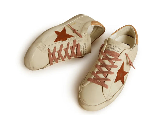 Super-Star White Leather Star Beige Croc Heel Tab - Women's