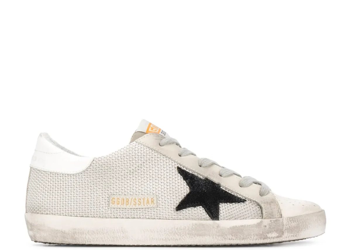 Super-Star White Leather Black Star Ice Gray Heel Tab - Women's