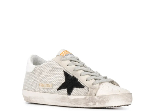 Super-Star White Leather Black Star Ice Gray Heel Tab - Women's