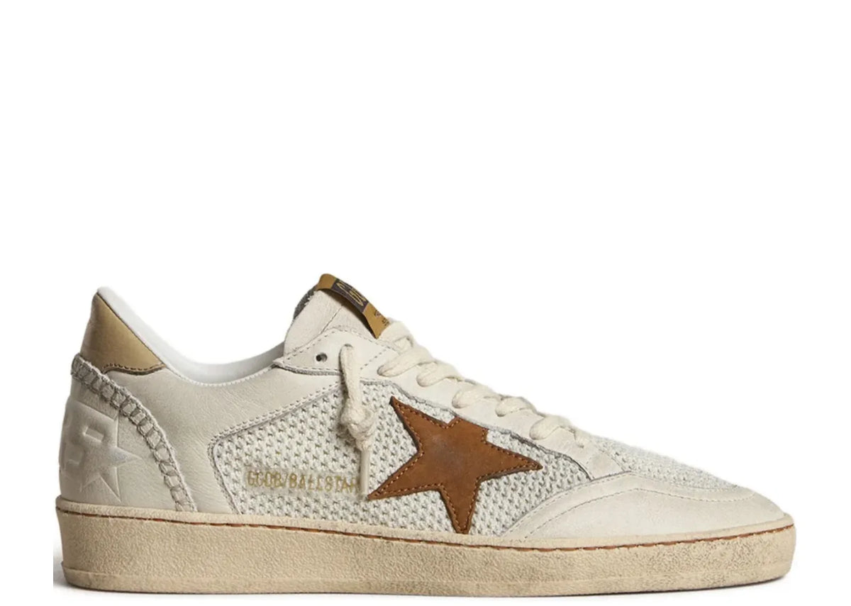 Ball-Star White Nappa Mesh Tobacco Nubuck Star Beige Heel Tab - Women's