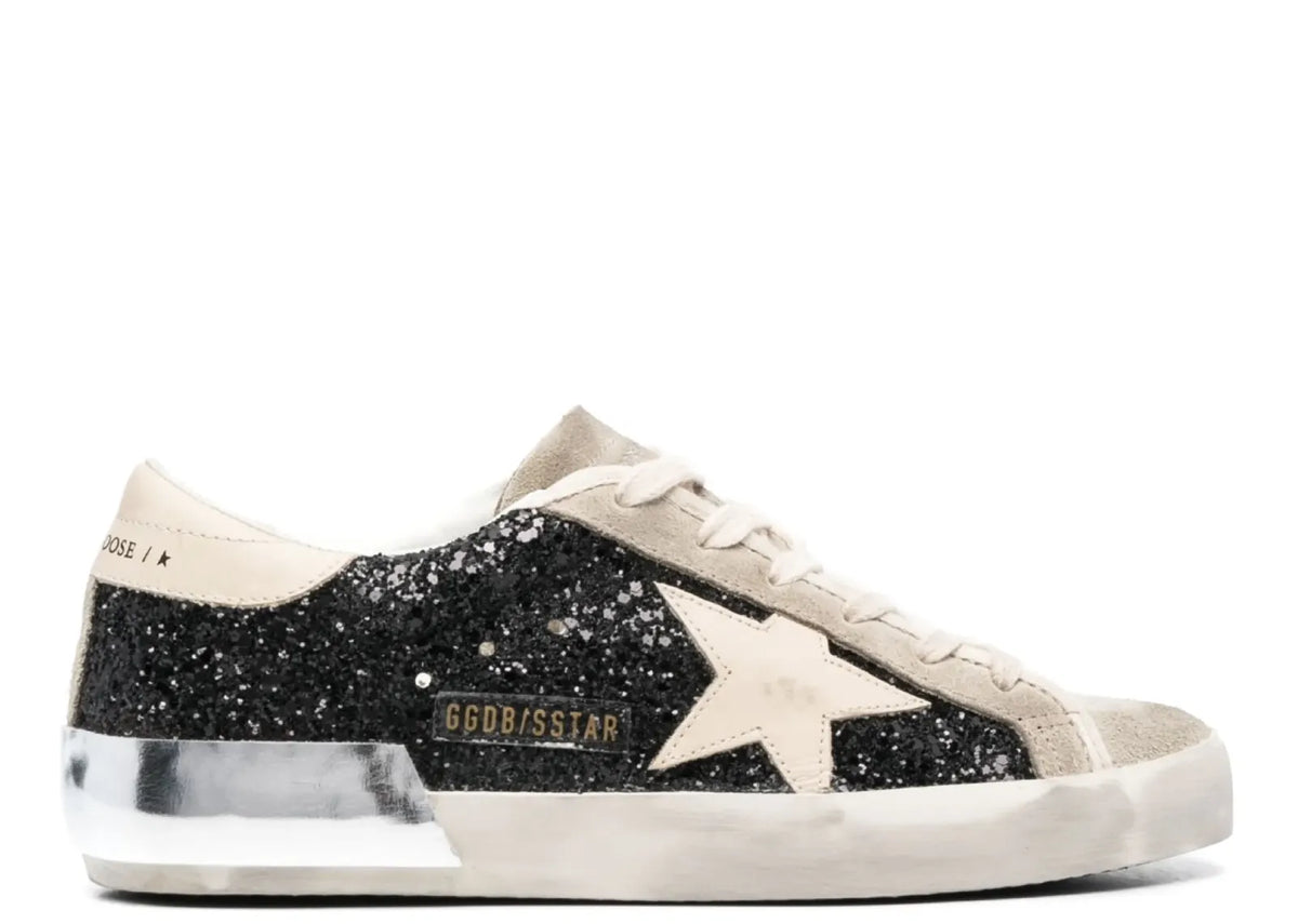 Super-Star Black Glitter Cream Star Heel Silver Foxing - Women's
