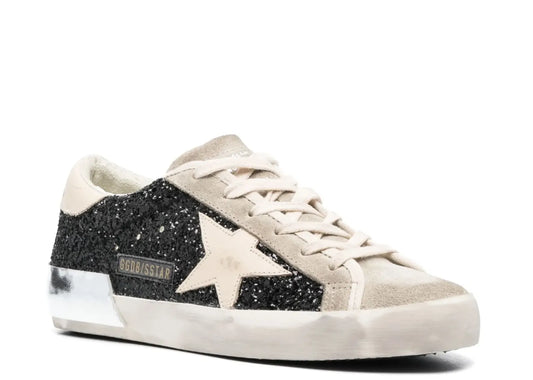 Super-Star Black Glitter Cream Star Heel Silver Foxing - Women's