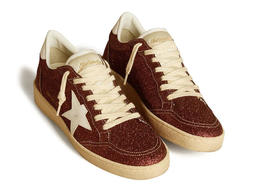 Ball-Star Burgundy Glitter White Star Heel - Women's
