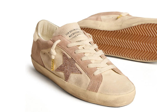Super-Star Pale Pink Beige Suede Crystal Star Platinum Heel - Women's