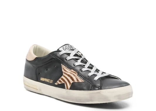 Super-Star Black Nappa Zebra Pony Star Beige Heel Tab - Women's