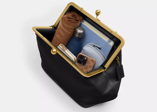 Large Kisslock Frame Bag Brass/Black