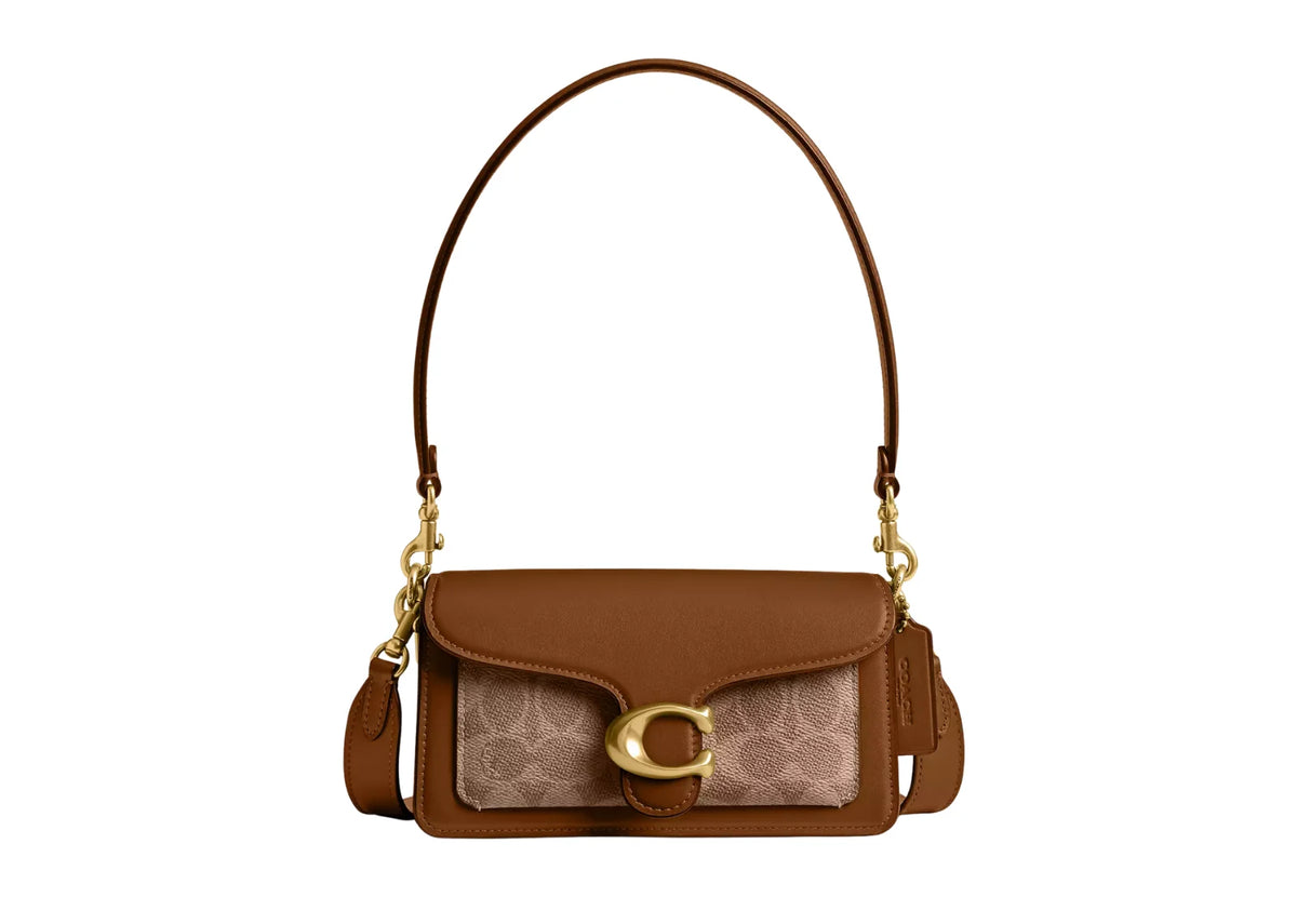 Tabby Shoulder Bag 20 In Signature Canvas Brass/Tan Brown