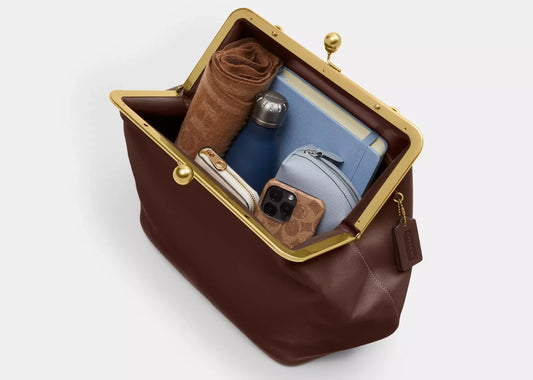 Large Kisslock Frame Bag Brass/Dark Brown