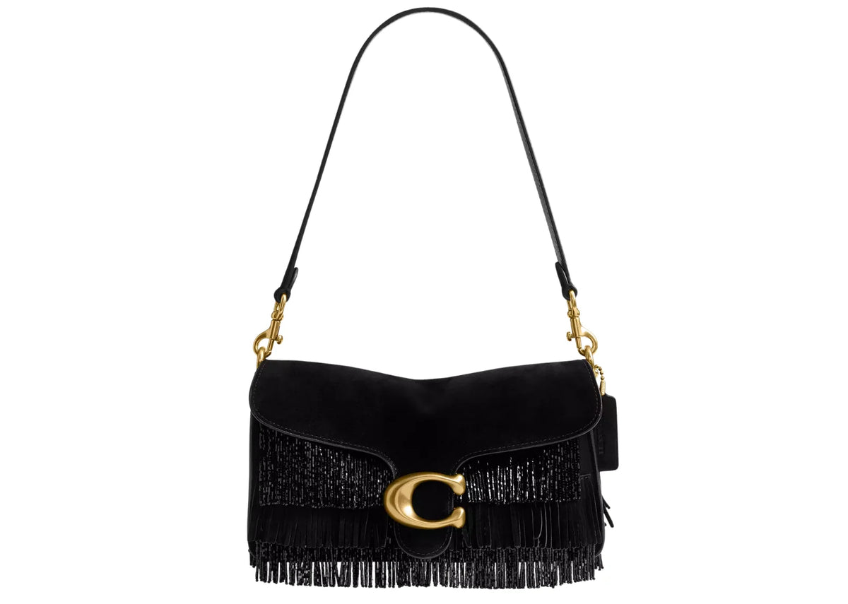Tabby Shoulder Bag 26 With Crystal Beaded Fringe Brass/Black
