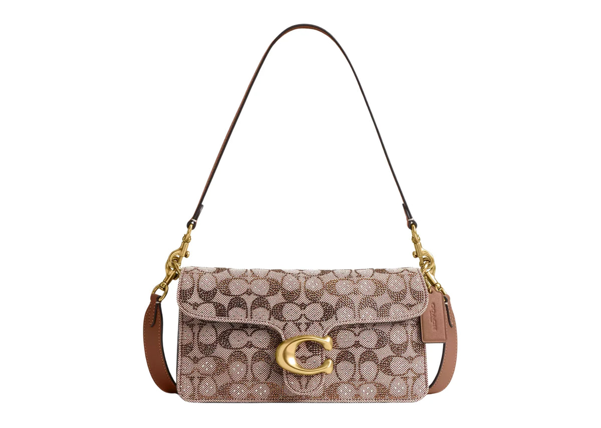 Tabby Shoulder Bag 26 Crystal Signature Jacquard Brass/Mushroom