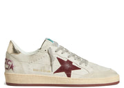 Davenzarry | Golden Goose Ball-Star White Croco Nubuck Burgundy Star Gold Heel | View 1
