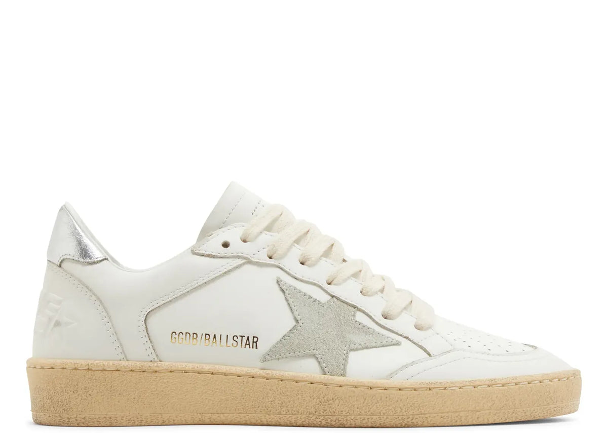 Golden Goose Ball-Star White Leather Gray Suede Star Silver Heel - Women's