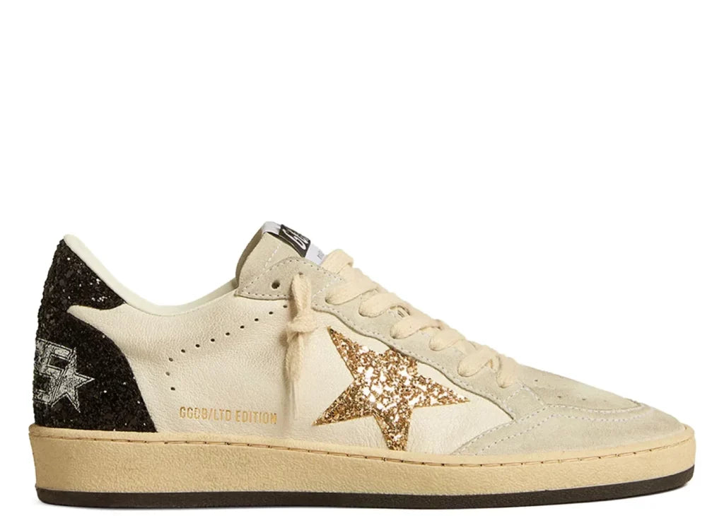 Davenzarry | Golden Goose Ball-Star White Nappa Gold Glitter Star Black Glitter Heel - Women's | View 3
