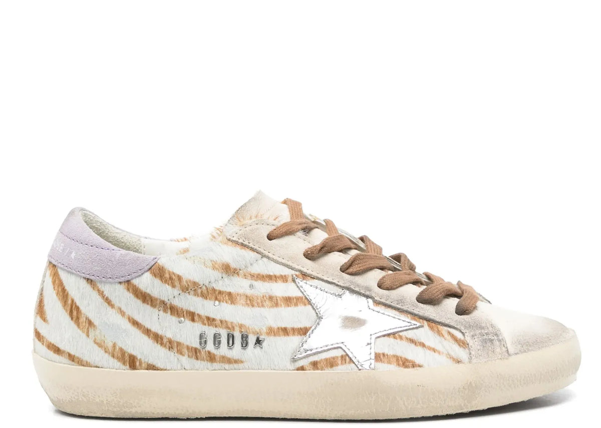 Davenzarry | Golden Goose Super-Star Beige Pony Skin White Star Lilac Heel - Women's | View 1