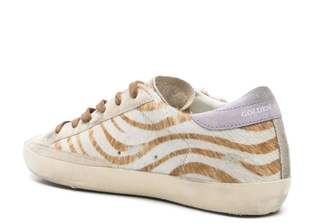 Davenzarry | Golden Goose Super-Star Beige Pony Skin White Star Lilac Heel - Women's | View 6