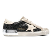 Davenzarry | Golden Goose Super-Star Black Glitter Cream Star Heel Silver Foxing - Women's | View 1