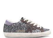 Davenzarry | Golden Goose Super-Star Glitter Brown Star Lilac Heel Tab - Women's | View 1
