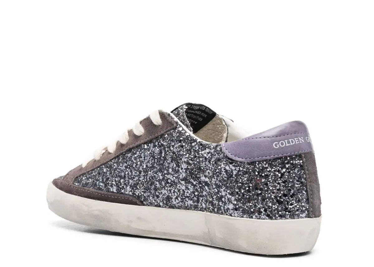 Davenzarry | Golden Goose Super-Star Glitter Brown Star Lilac Heel Tab - Women's | View 3