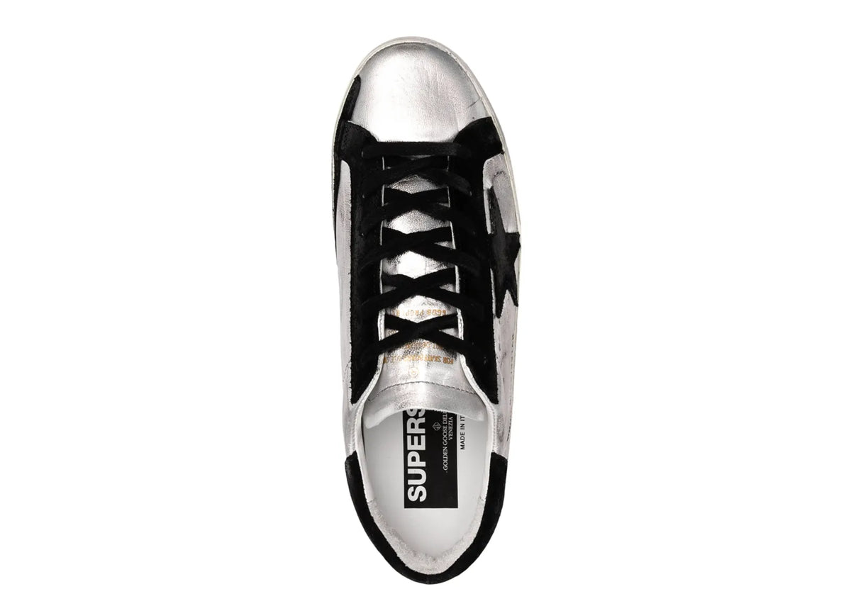 Davenzarry | Golden Goose Super-Star Leather Metallic Silver Black Star - Women's | View 4