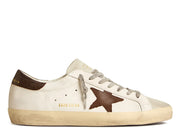 Davenzarry | Golden Goose Super-Star White Bio-Based Brown Canvas Star Lizard Heel | View 1